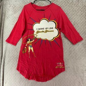 Wonder Woman Womens XS Nightgown Short Red 3/4 Sleeve 100% Cotton Super Hero